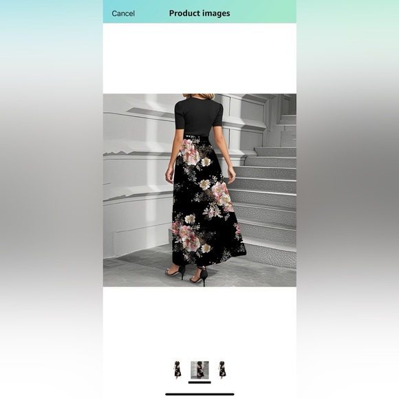 Black Floral Short Sleeve Midi Dress ** NEW, NEVER WORN** - Picture 4 of 5